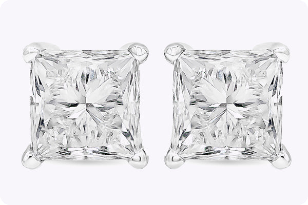 1.04 Carats Total Princess Cut Diamond Stud Earrings in White Gold