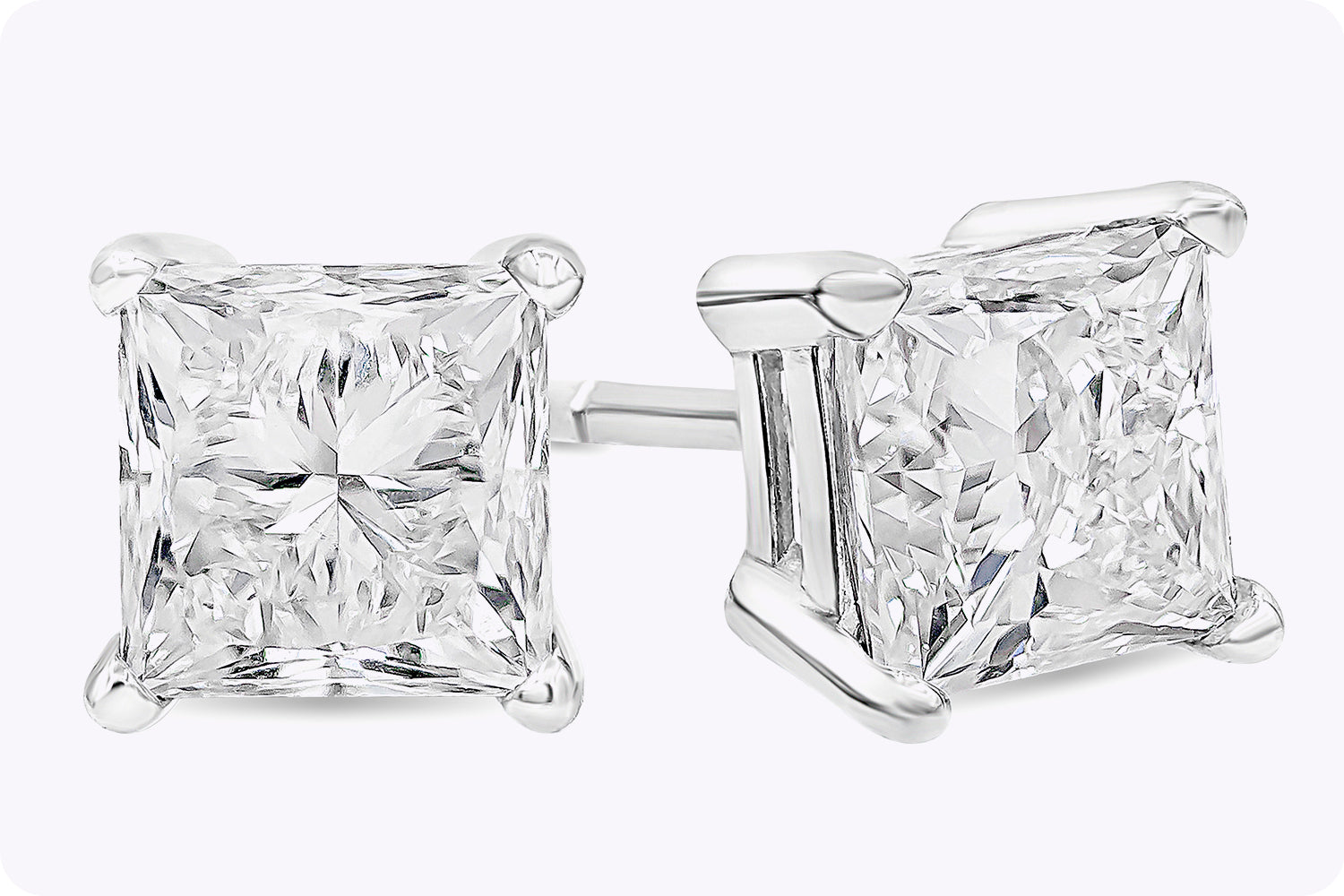 1.04 Carats Total Princess Cut Diamond Stud Earrings in White Gold