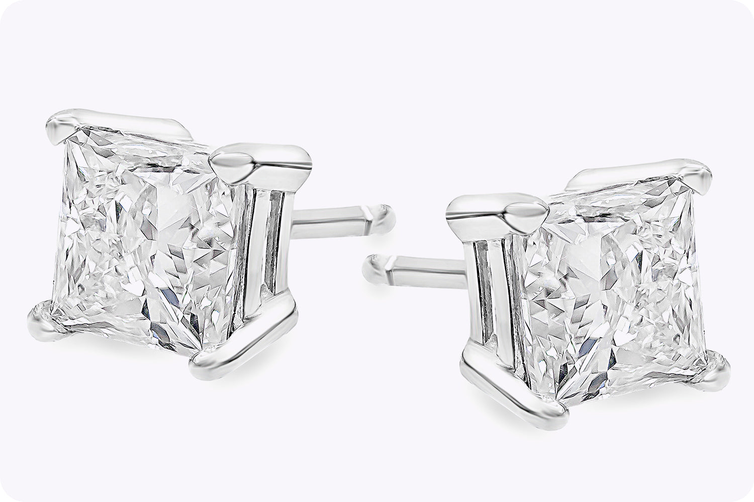 1.04 Carats Total Princess Cut Diamond Stud Earrings in White Gold