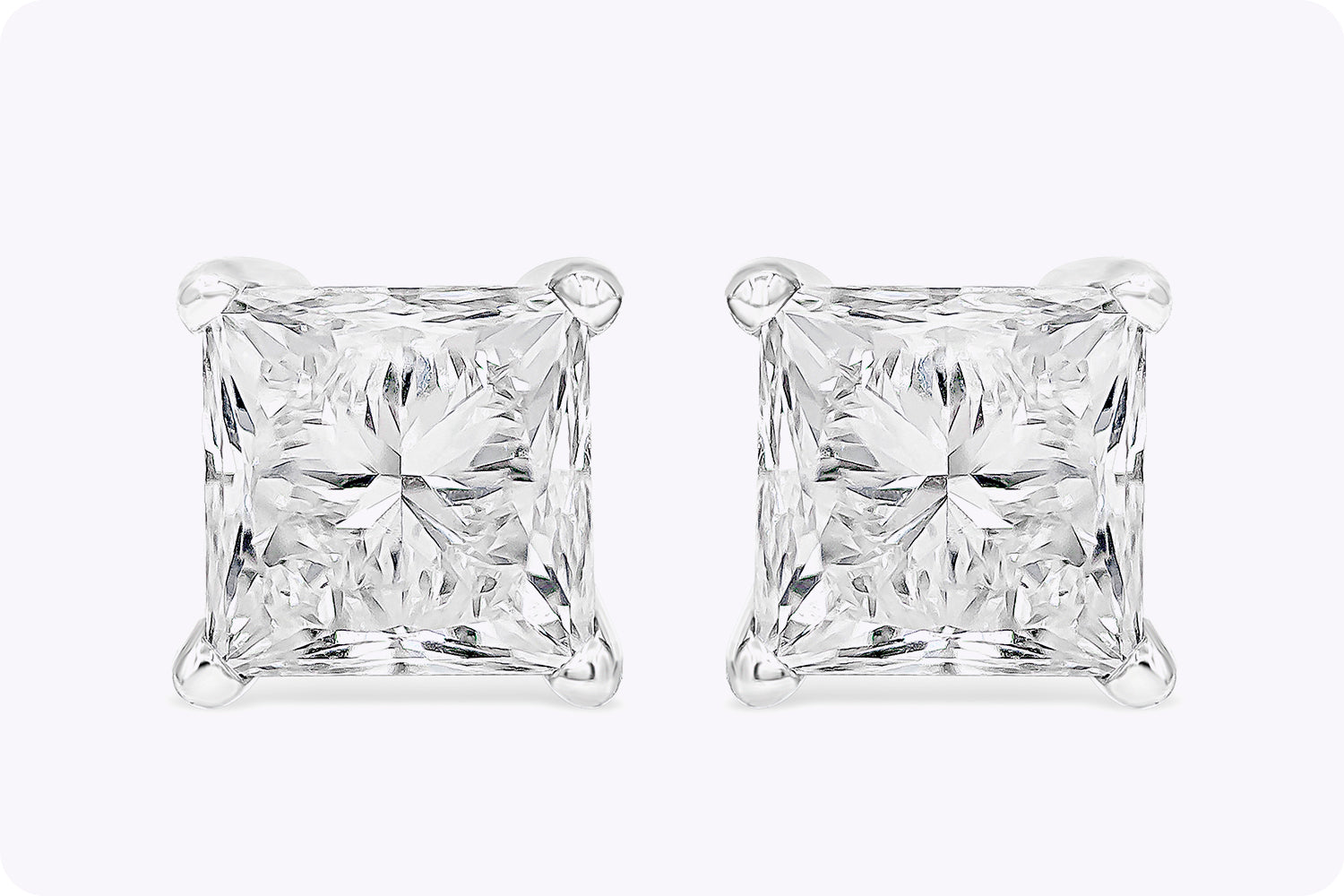 1.90 Carats Total EGL Certified Princess Cut Diamond Stud Earrings in White Gold