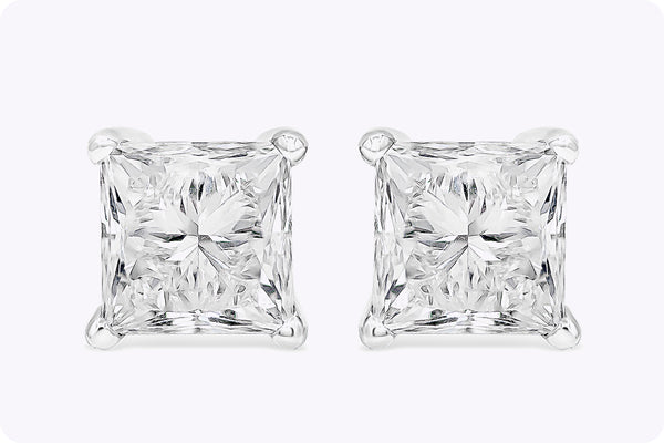 1.90 Carats Total EGL Certified Princess Cut Diamond Stud Earrings in White Gold