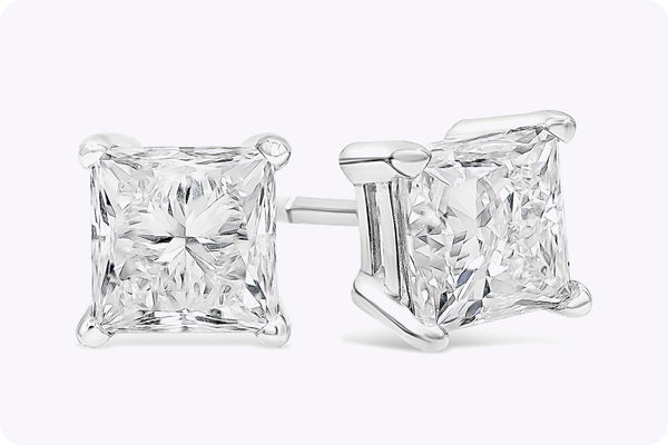 1.90 Carats Total EGL Certified Princess Cut Diamond Stud Earrings in White Gold