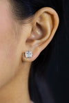 GIA Certified 3.02 Carats Total Princess Cut Diamond Compass Set Stud Earrings in Platinum