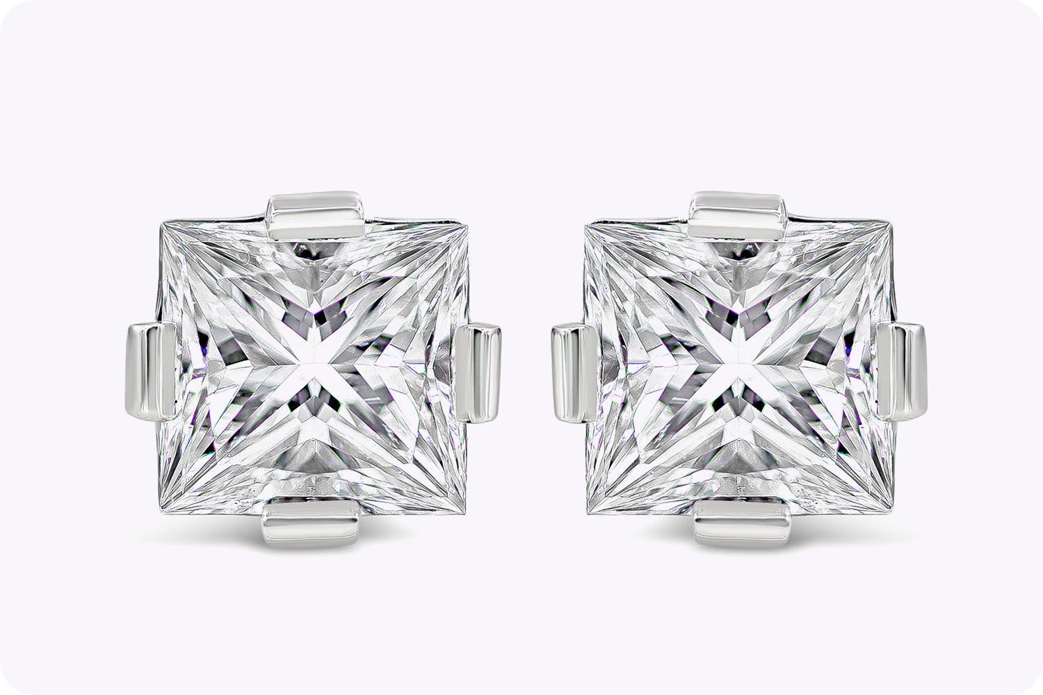 GIA Certified 3.02 Carats Total Princess Cut Diamond Compass Set Stud Earrings in Platinum