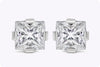 GIA Certified 3.02 Carats Total Princess Cut Diamond Compass Set Stud Earrings in Platinum