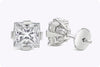 GIA Certified 3.02 Carats Total Princess Cut Diamond Compass Set Stud Earrings in Platinum