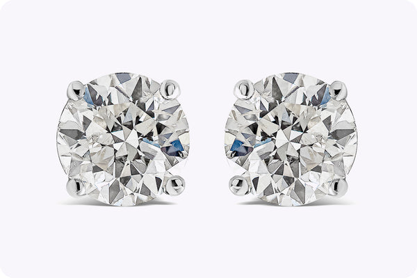 1.62 Carats Total Brilliant Round Shape Diamond Stud Earrings in White Gold