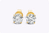 2.15 Carats Total Round Brilliant Cut Diamond Stud Earrings in Yellow Gold
