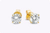 2.15 Carats Total Round Brilliant Cut Diamond Stud Earrings in Yellow Gold