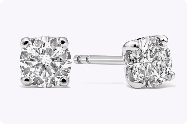 0.80 Carat Total Round Diamond Stud Earrings in Platinum