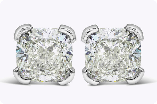 GIA Certified 3.02 Carat Total Cushion Cut Diamond Stud Earrings in Platinum