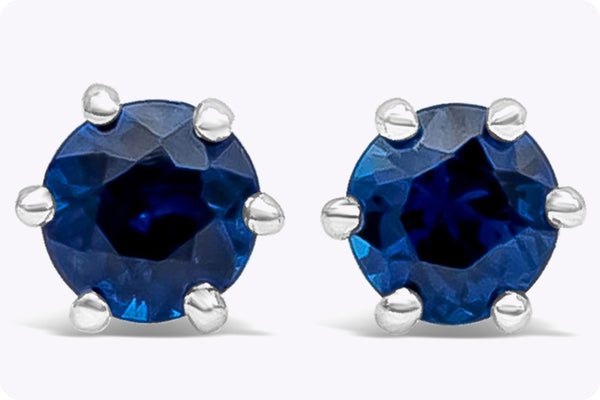 0.67 Carat Total Round Blue Sapphires Six-Prong Stud Earrings in White Gold