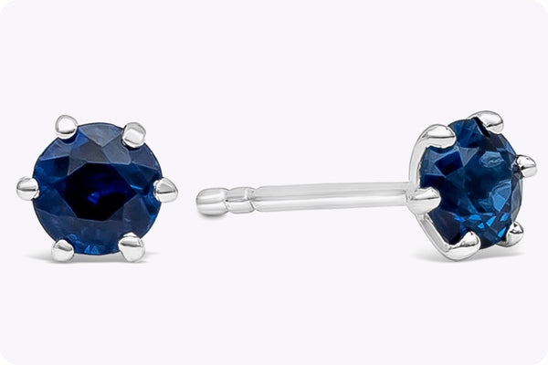 0.67 Carat Total Round Blue Sapphires Six-Prong Stud Earrings in White Gold