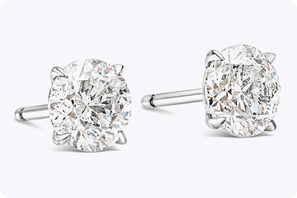 GIA Certified 2.50 Carats Total Round Diamond Stud Earrings in White Gold