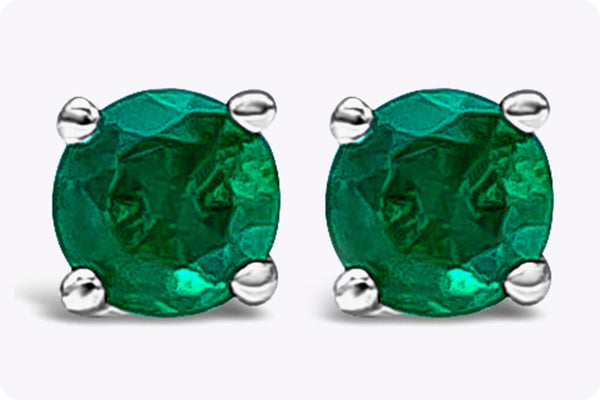 0.27 Carats Round Green Emerald Stud Earrings in White Gold