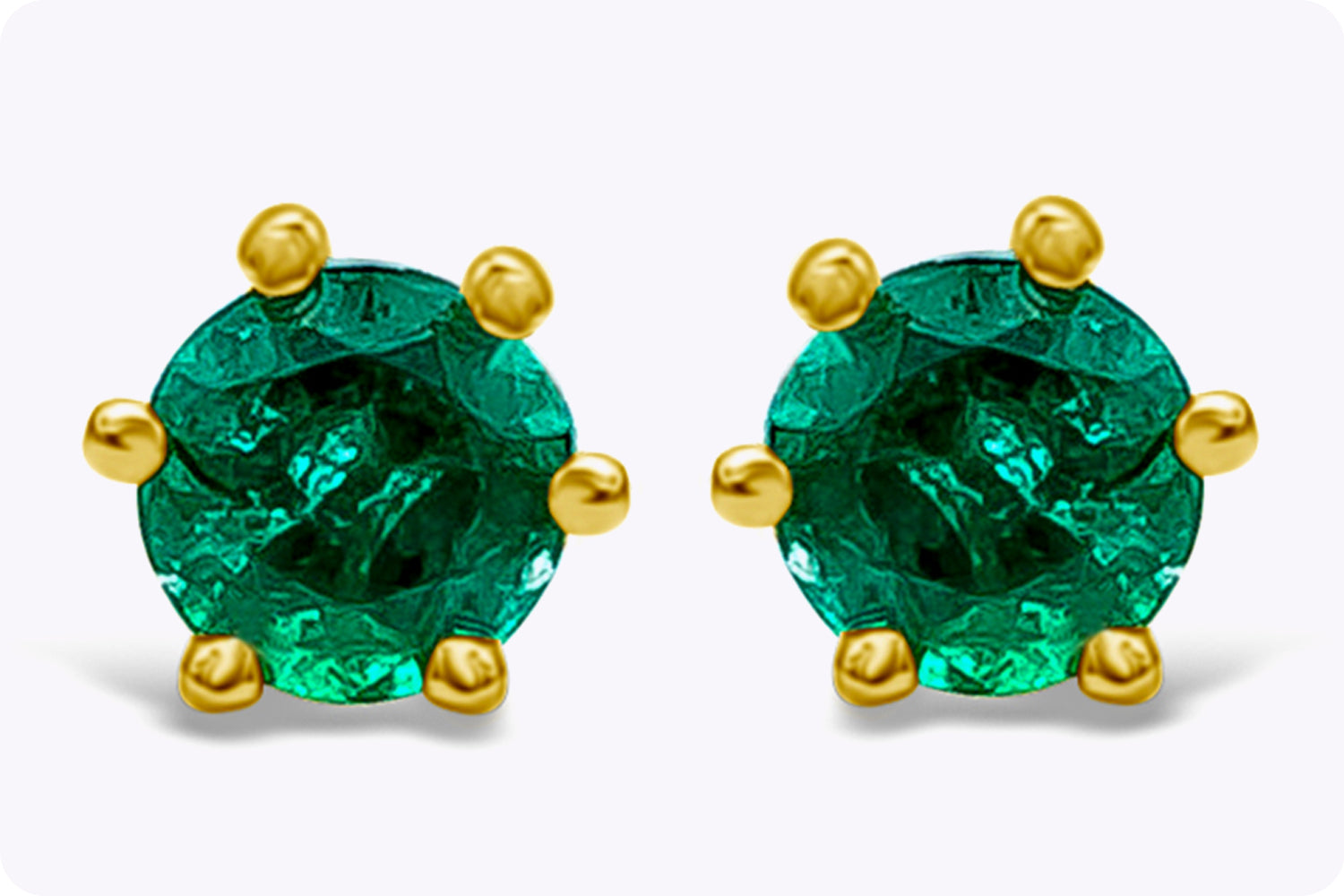 0.41 Carat Total Round Green Emerald Stud Earrings in Yellow Gold