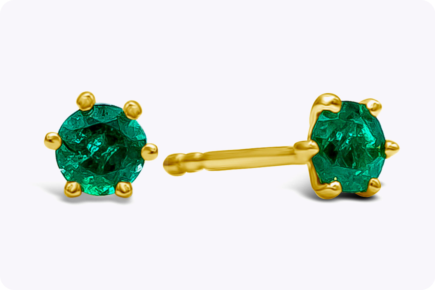 0.41 Carat Total Round Green Emerald Stud Earrings in Yellow Gold