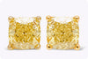 0.85 Carats Total Cushion Cut Fancy Intense Yellow Diamond Stud Earrings in Yellow Gold