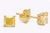 0.85 Carats Total Cushion Cut Fancy Intense Yellow Diamond Stud Earrings in Yellow Gold