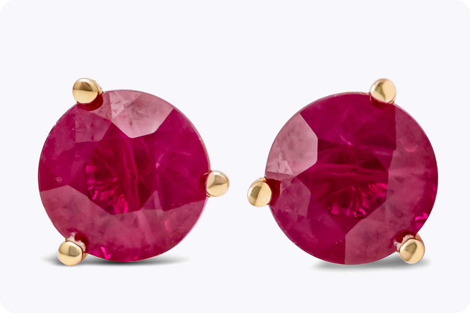 2.10 Carats Total Brilliant Round Burmese Ruby Stud Earrings in Yellow Gold