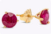 2.10 Carats Total Brilliant Round Shape Burmese Ruby Stud Earrings in Yellow Gold