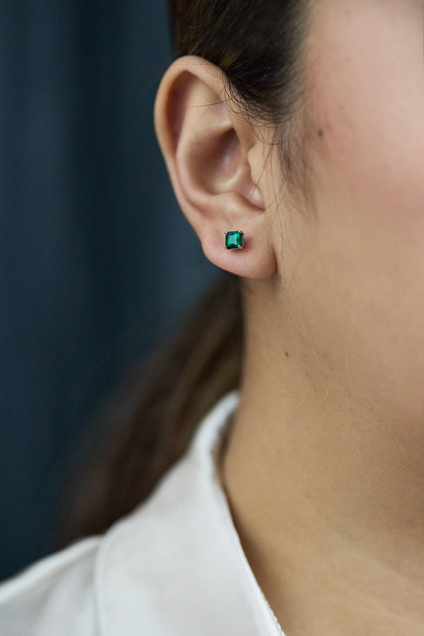 Emerald Stud Earrings in Platinum