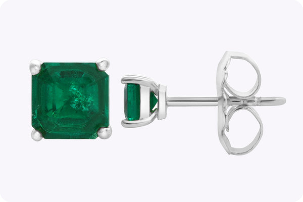 0.90 Asscher Cut Colombian Emerald Stud Earrings