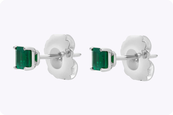 0.90 Asscher Cut Colombian Emerald Stud Earrings in NYC