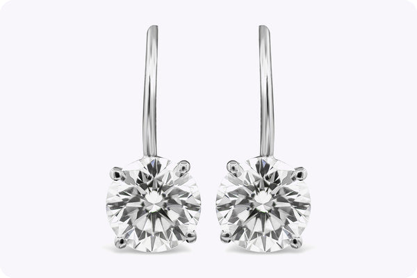 1.70 Carats Total Round Brilliant Diamond Lever-Back Drop Earrings in White Gold