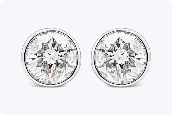 1.44 Carats Total Bezel-Set Round Brilliant Diamond Stud Earrings in White Gold