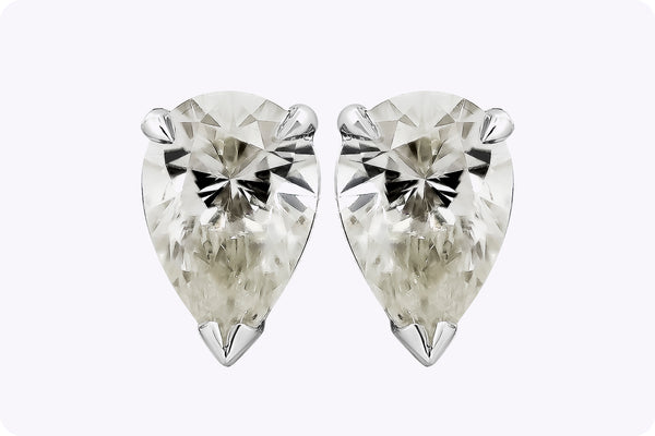 1.03 Carats Total Pear Shape Diamond Stud Earrings in White Gold