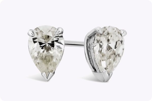 1.03 Carats Total Pear Shape Diamond Stud Earrings in White Gold