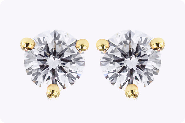 0.40 Carat Total Round Brilliant Cut Diamond Solitaire Stud Earrings in Yellow Gold