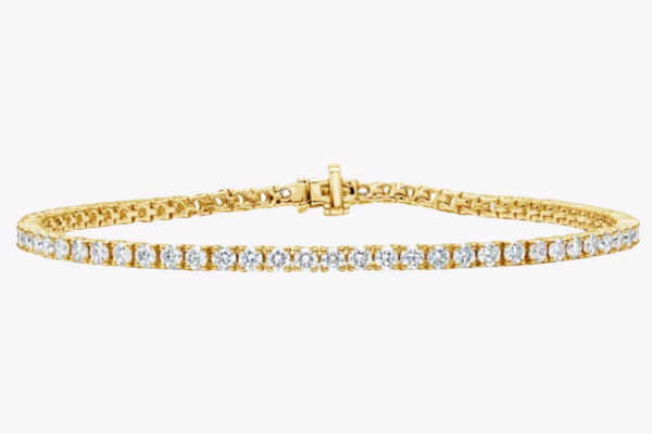 3.07 Carats Total Round Brilliant Cut Diamond Tennis Bracelet in Yellow Gold
