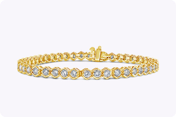 4.25 Carats Total Round Cut Diamond Bezel Set Tennis Bracelet in Yellow Gold