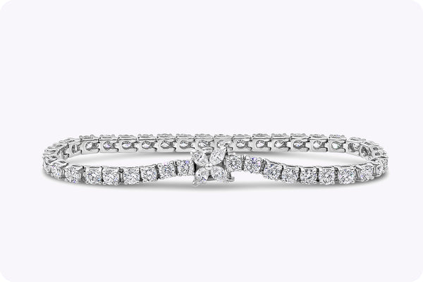 7.80 Carats Round Cut Diamond Floral Motif Clasp Tennis Bracelet in Platinum
