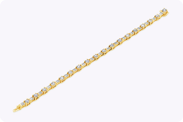 7.50 Carats Total Alternating Mixed-Cut Diamond Tennis Bracelet in Yellow Gold