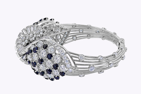 27.08 Carats Total Round Brilliant Cut Diamond & Sapphire Convertible Bracelet in White Gold