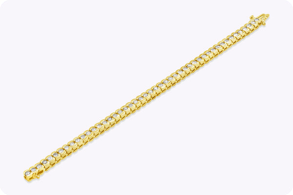 6.00 Carats Total Brilliant Round Diamond Half Bezel Tennis Bracelet in Yellow Gold