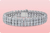 44.30 Carat Total Cushion Cut Diamond Three-Row Tennis Bracelet in White Gold