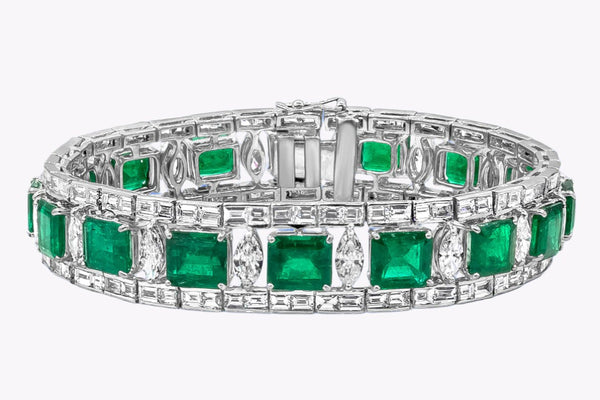 34.49 Carats Total Emerald & Mixed-Cut Diamond Bracelet in White Gold