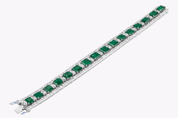 34.49 Carats Total Emerald & Mixed-Cut Diamond Bracelet in White Gold