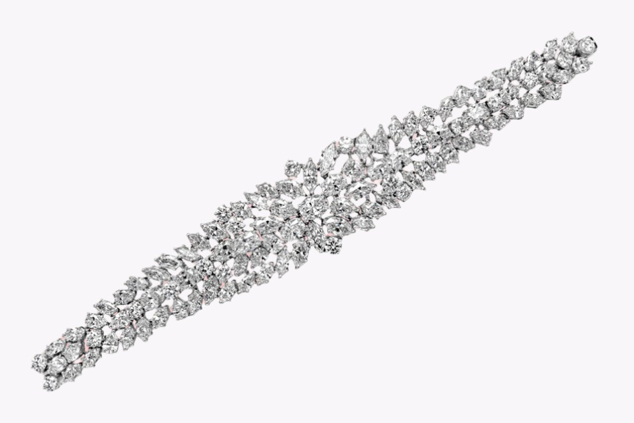 53.80 Carats Total Fancy Cut Diamond Bracelet in White Gold & Platinum