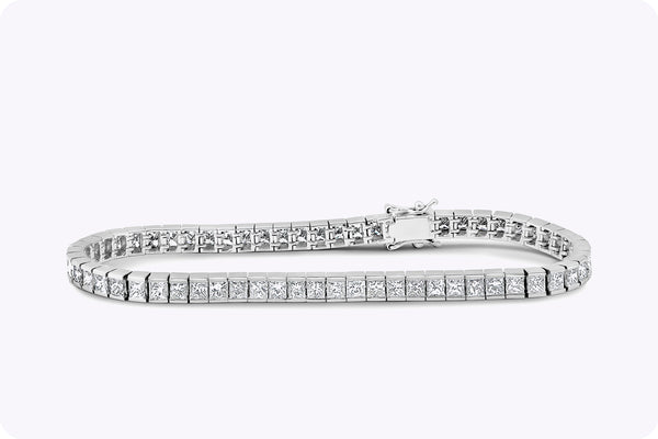 3.56 Carat Total Princess Cut Diamond Tennis Bracelet in White Gold