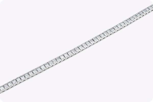 10.18 Carat Princess Cut Diamond Channel Set Tennis Bracelet in White Gold