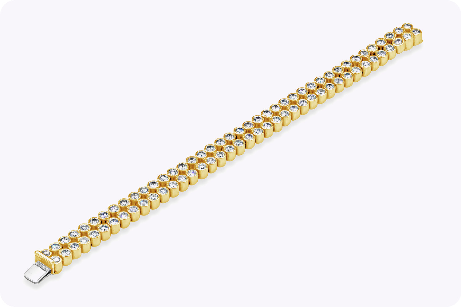 10.37 Carat Total Brilliant Round Shape Diamond Double-Row Tennis Bracelet in Yellow Gold