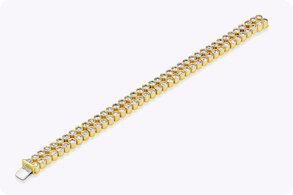 10.37 Carat Total Brilliant Round Shape Diamond Double-Row Tennis Bracelet in Yellow Gold