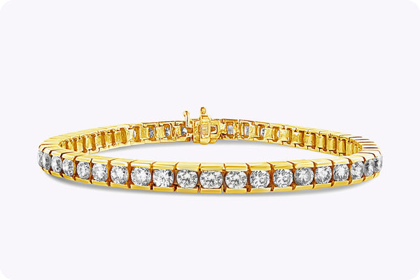 7.50 Carat Brilliant Round Shape Diamond Channel Set Tennis Bracelet in Yellow Gold