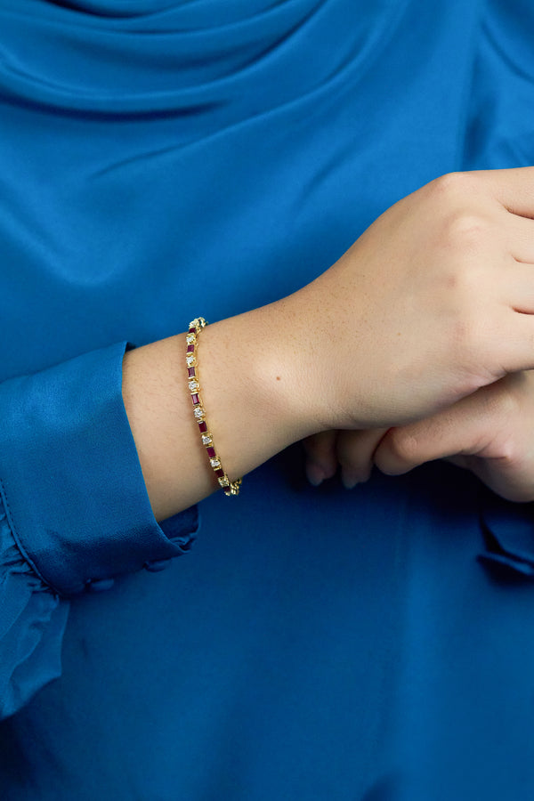 3.60 Baguette Cut Ruby & Round Diamond Bracelet