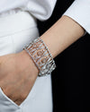 12.24 Carats Total Brilliant Round and Rose Cut Diamond Wide Fashion Bracelet in White Gold